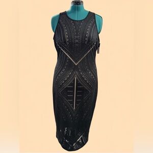 Elegant Black Sleeveless Dress Geometric Pattern